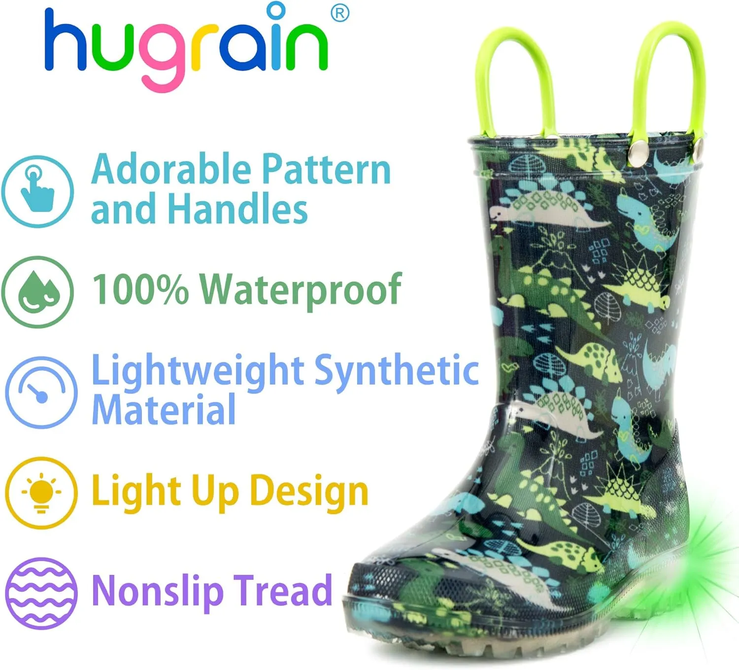 HugRain Light Up Rain Boots for Little Kids