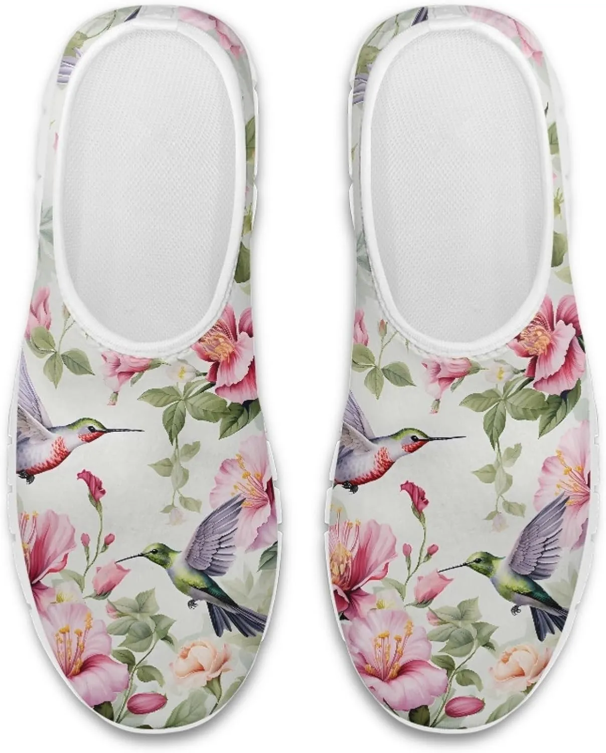 Hummingbird Floral Print Lightweight Walking Shoes for Women Mesh Casual Sneakers Size 5-10.5