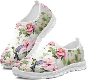 Hummingbird Floral Print Lightweight Walking Shoes for Women Mesh Casual Sneakers Size 5-10.5