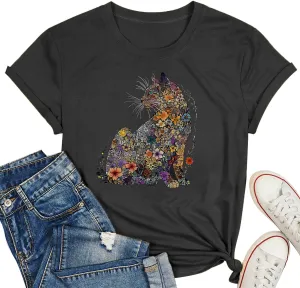 Hummingbird Shirt for Women Funny Women's Flower Graphic Tees Cute Bird Lover Short Sleeve Shirts ﻿