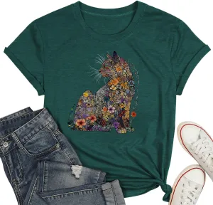 Hummingbird Shirt for Women Funny Women's Flower Graphic Tees Cute Bird Lover Short Sleeve Shirts ﻿