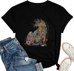 Hummingbird Shirt for Women Funny Women's Flower Graphic Tees Cute Bird Lover Short Sleeve Shirts ﻿