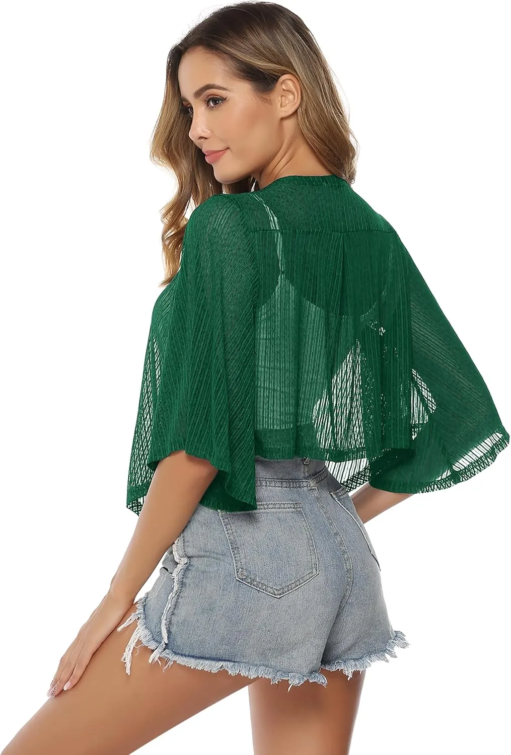 iClosam Women Tie Front Chiffon Shrug Short Sleeve Cropped Sheer Bolero Shrug Cardigan