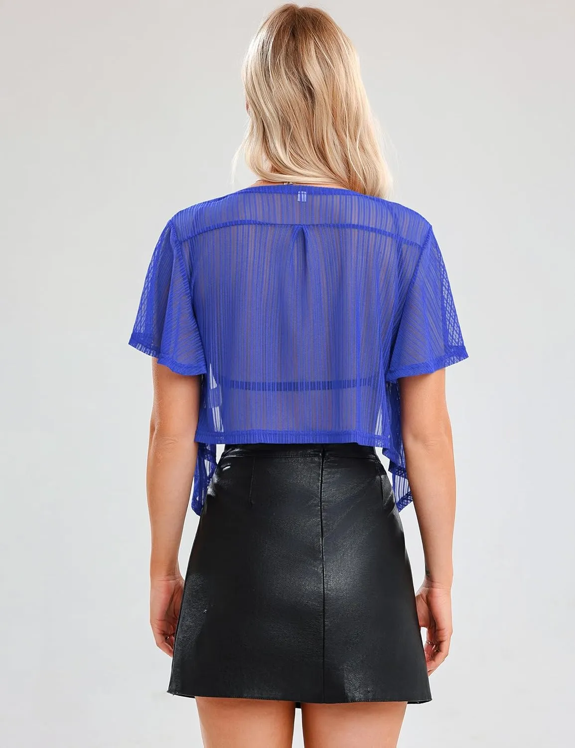 iClosam Women Tie Front Chiffon Shrug Short Sleeve Cropped Sheer Bolero Shrug Cardigan