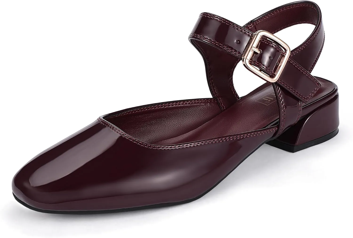 IDIFU Slingback Flats for Women Mary Jane Ballet Flats Square Toe Low Heel Ankle Strap Dress Shoes for Women Comfortable Wedding Bridal Work Office Trendy Dressy Casual Flats Shoes