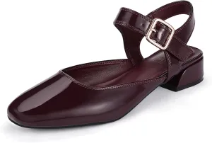 IDIFU Slingback Flats for Women Mary Jane Ballet Flats Square Toe Low Heel Ankle Strap Dress Shoes for Women Comfortable Wedding Bridal Work Office Trendy Dressy Casual Flats Shoes