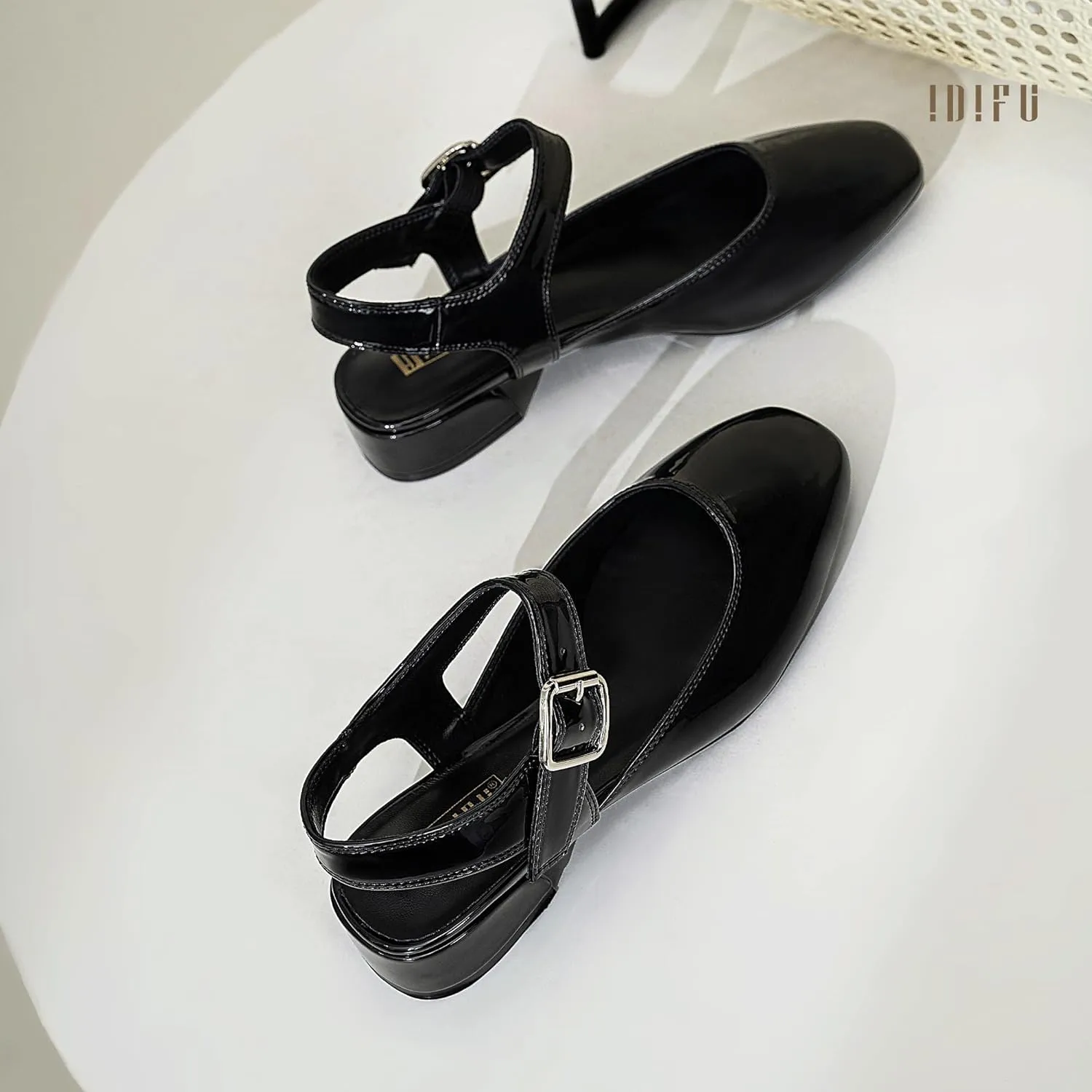 IDIFU Slingback Flats for Women Mary Jane Ballet Flats Square Toe Low Heel Ankle Strap Dress Shoes for Women Comfortable Wedding Bridal Work Office Trendy Dressy Casual Flats Shoes