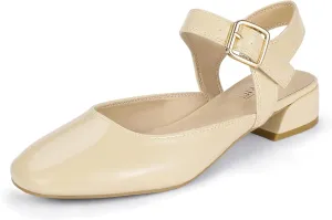 IDIFU Slingback Flats for Women Mary Jane Ballet Flats Square Toe Low Heel Ankle Strap Dress Shoes for Women Comfortable Wedding Bridal Work Office Trendy Dressy Casual Flats Shoes