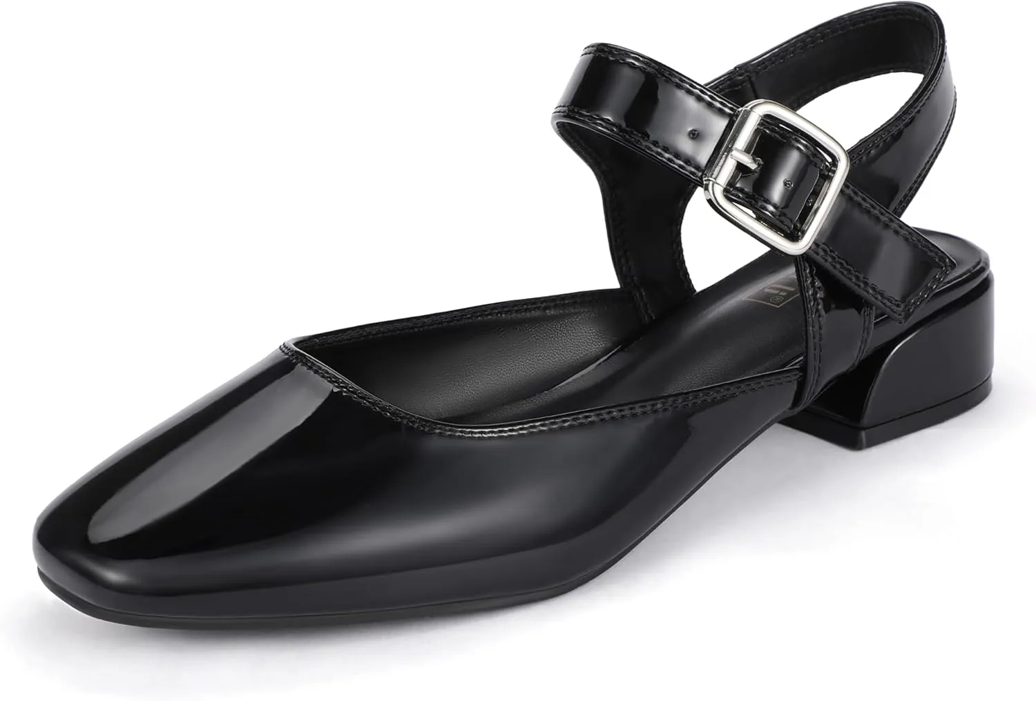 IDIFU Slingback Flats for Women Mary Jane Ballet Flats Square Toe Low Heel Ankle Strap Dress Shoes for Women Comfortable Wedding Bridal Work Office Trendy Dressy Casual Flats Shoes