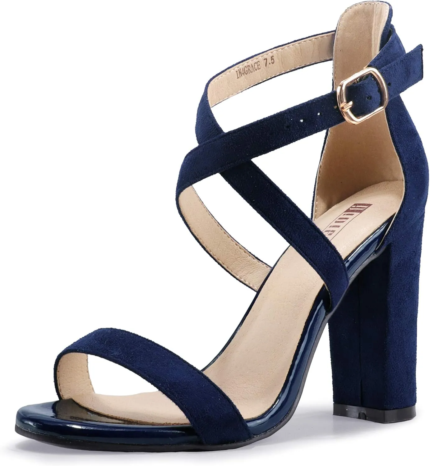 IDIFU Women's Chunky High Heel Sandal Strappy Open Toe Ankle Strap Dress Shoes for Women Bridesmaid Ladies in Wedding Bridal Evening Homecoming Prom