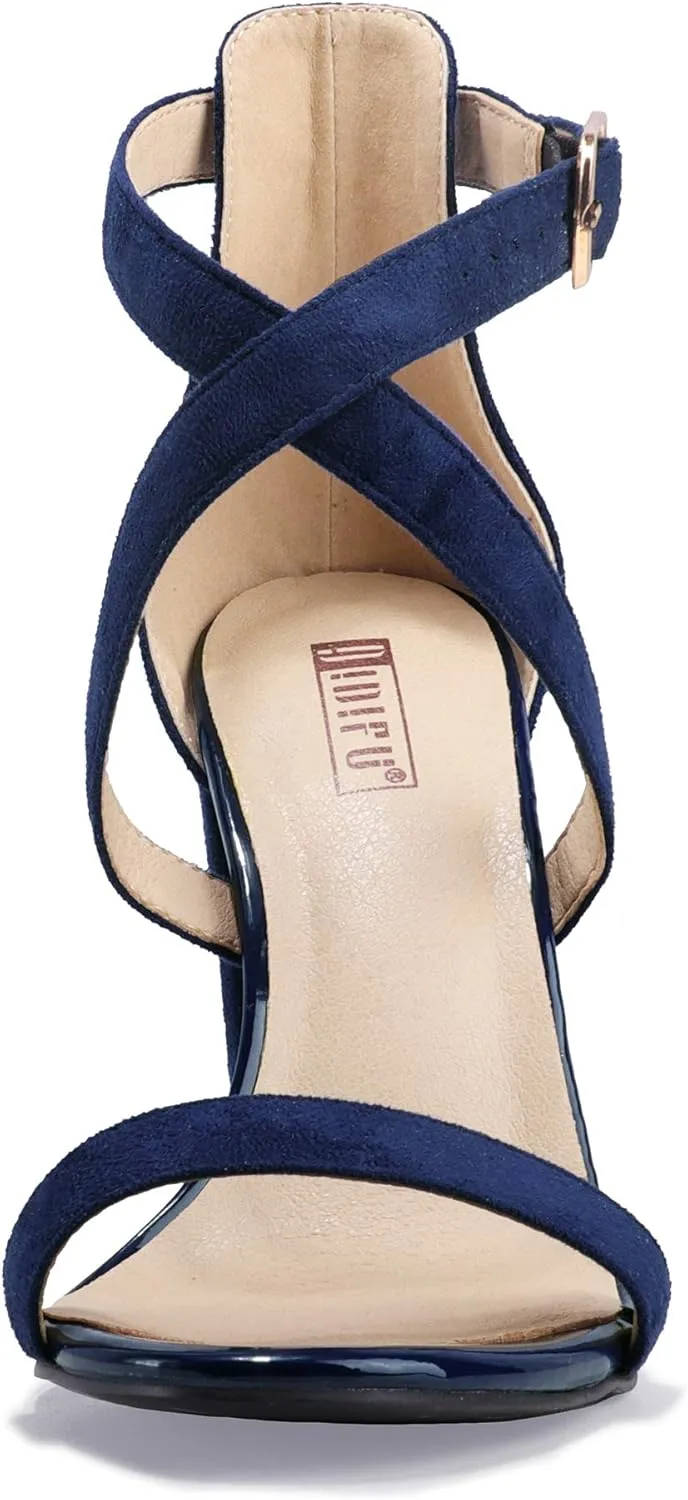 IDIFU Women's Chunky High Heel Sandal Strappy Open Toe Ankle Strap Dress Shoes for Women Bridesmaid Ladies in Wedding Bridal Evening Homecoming Prom