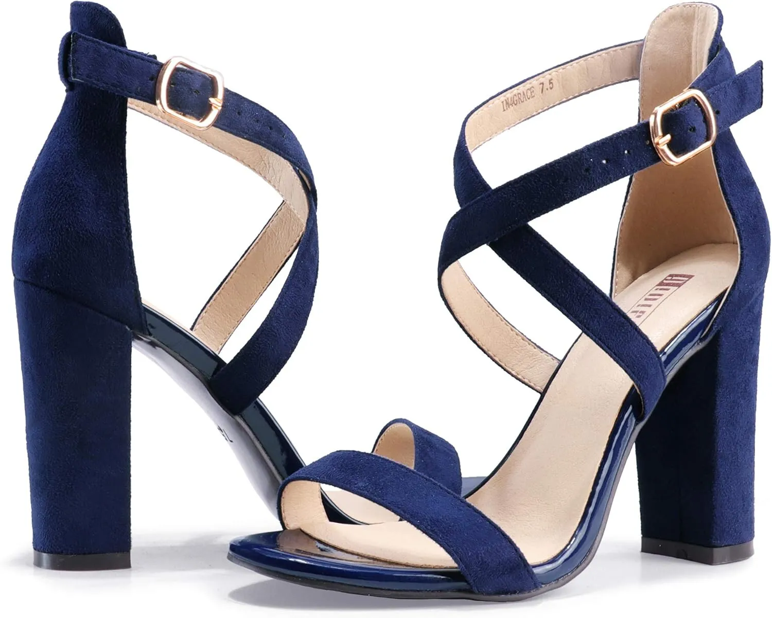 IDIFU Women's Chunky High Heel Sandal Strappy Open Toe Ankle Strap Dress Shoes for Women Bridesmaid Ladies in Wedding Bridal Evening Homecoming Prom