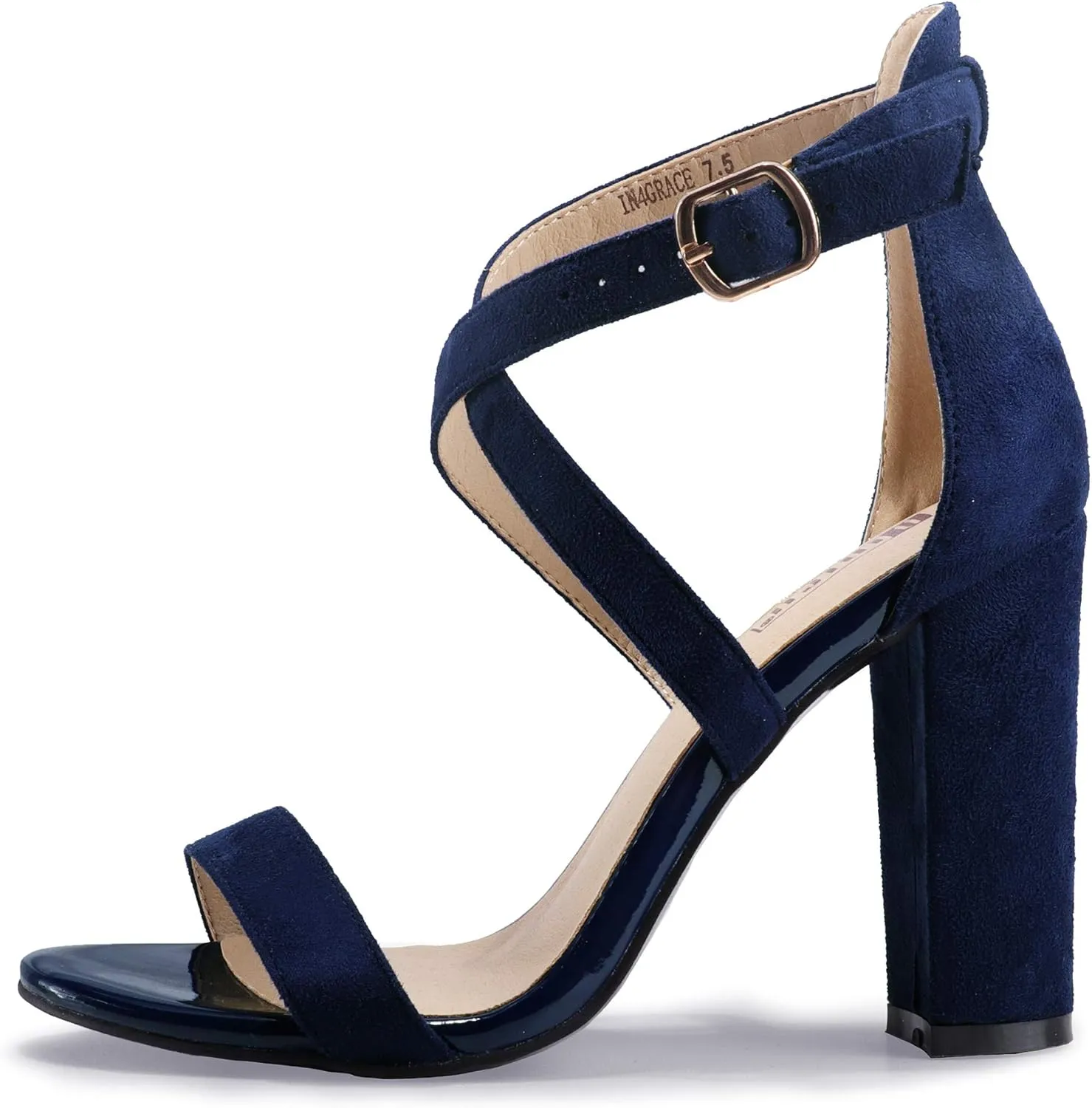 IDIFU Women's Chunky High Heel Sandal Strappy Open Toe Ankle Strap Dress Shoes for Women Bridesmaid Ladies in Wedding Bridal Evening Homecoming Prom