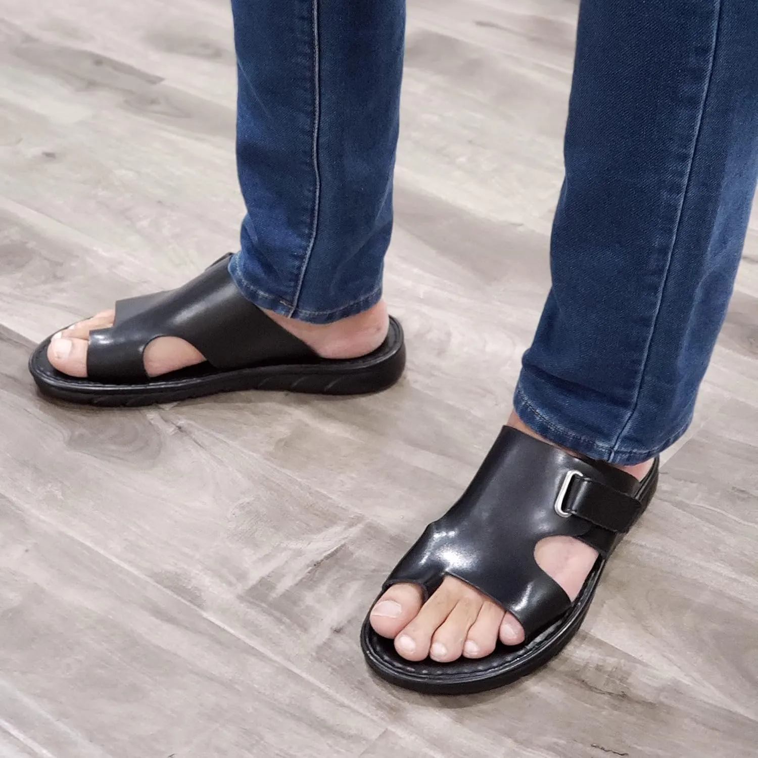 Jazamé Men's 69213 Leather Slip On Peasant Toe Loop Roman Flip Flop Dress Sandals
