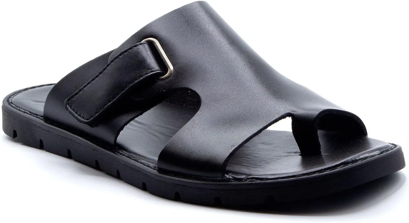 Jazamé Men's 69213 Leather Slip On Peasant Toe Loop Roman Flip Flop Dress Sandals
