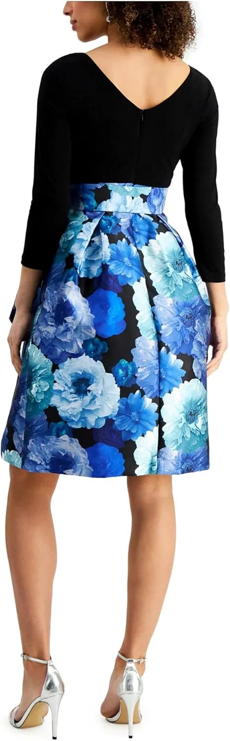 Jessica Howard Women's Floral Faux Wrap Midi Dress with Tie Waist