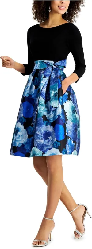 Jessica Howard Women's Floral Faux Wrap Midi Dress with Tie Waist