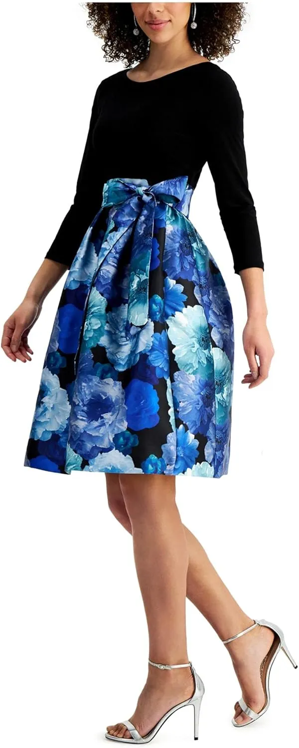 Jessica Howard Women's Floral Faux Wrap Midi Dress with Tie Waist