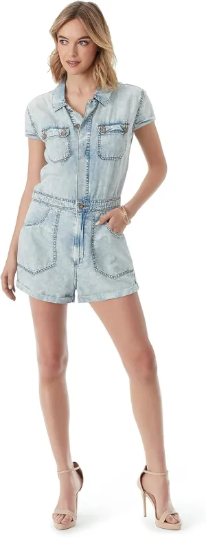 Jessica Simpson Womens Lorelai Roll Cuff Denim Romper
