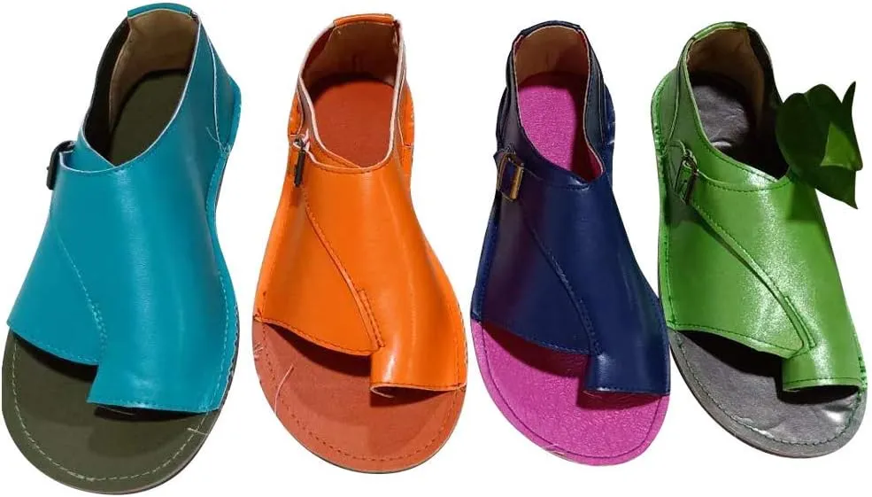 JITUUE Flat Sandals for Women Low Heels Vintage Leather Open-toe Slip on Summer Shoes Buckle Ankle Wrap