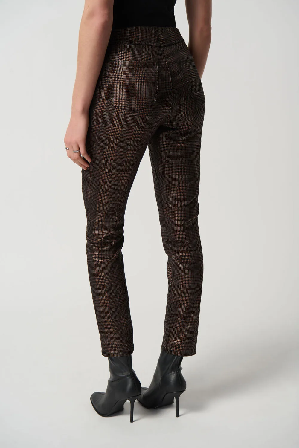 Joseph Ribkoff Black/Bronze Foiled Houndstooth Classic Slim-Fit Pull-On Jeans Style 234925