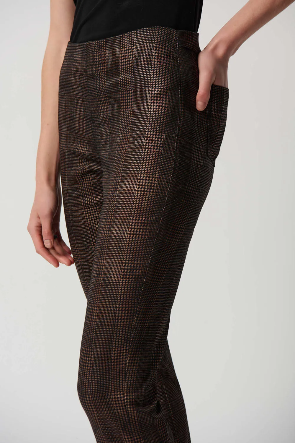 Joseph Ribkoff Black/Bronze Foiled Houndstooth Classic Slim-Fit Pull-On Jeans Style 234925