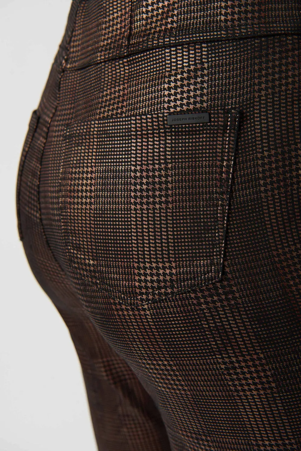 Joseph Ribkoff Black/Bronze Foiled Houndstooth Classic Slim-Fit Pull-On Jeans Style 234925