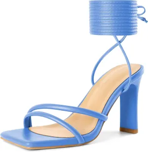 Joseywade Chunky Heels For Women Lace Up Tie Up High Heel 3.5" Heeled Sandals Open Toe Shoes