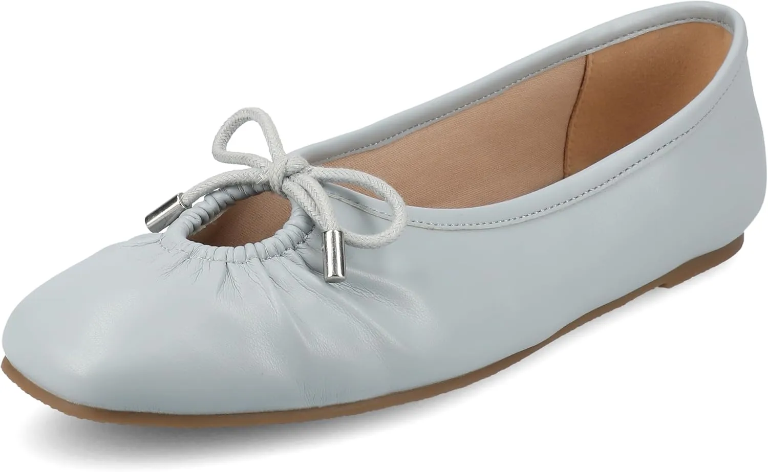 Journee Collection Womens Callee Ruched Ballet Dress Flats with Bow Cushioned Slip On Soft Square Toe Fashion Shoe