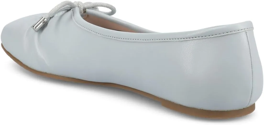 Journee Collection Womens Callee Ruched Ballet Dress Flats with Bow Cushioned Slip On Soft Square Toe Fashion Shoe