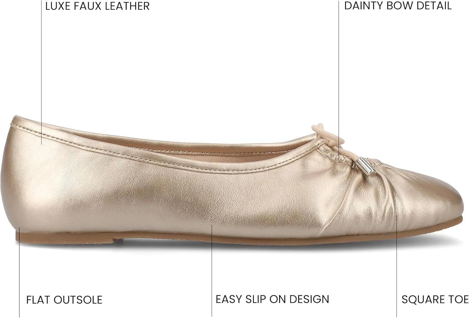 Journee Collection Womens Callee Ruched Ballet Dress Flats with Bow Cushioned Slip On Soft Square Toe Fashion Shoe