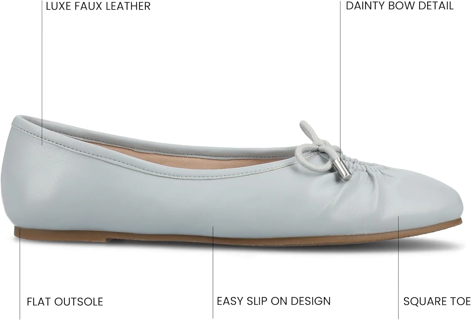 Journee Collection Womens Callee Ruched Ballet Dress Flats with Bow Cushioned Slip On Soft Square Toe Fashion Shoe