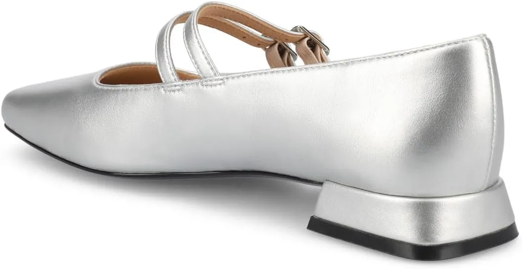 Journee Collection Womens Gredah Mary Jane Dress Flats Strappy Double Buckle Slip On Cushioned Block Heel Square Toe