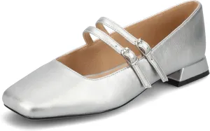 Journee Collection Womens Gredah Mary Jane Dress Flats Strappy Double Buckle Slip On Cushioned Block Heel Square Toe