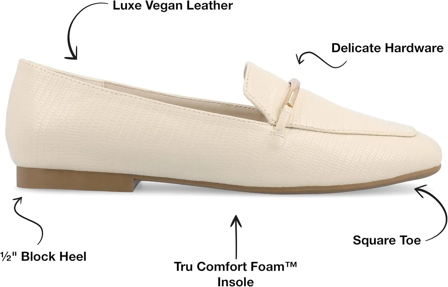 Journee Womens Loafer Flat Notched Topline Square Toe Slip-On Block Heel - Wrenn Casual Dress Shoe