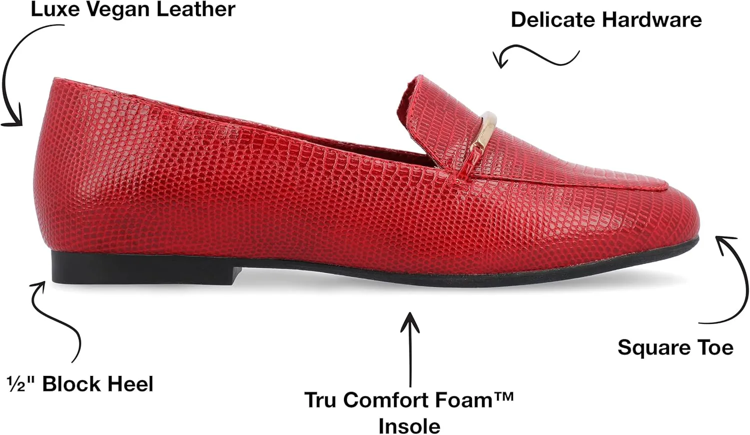 Journee Womens Loafer Flat Notched Topline Square Toe Slip-On Block Heel - Wrenn Casual Dress Shoe