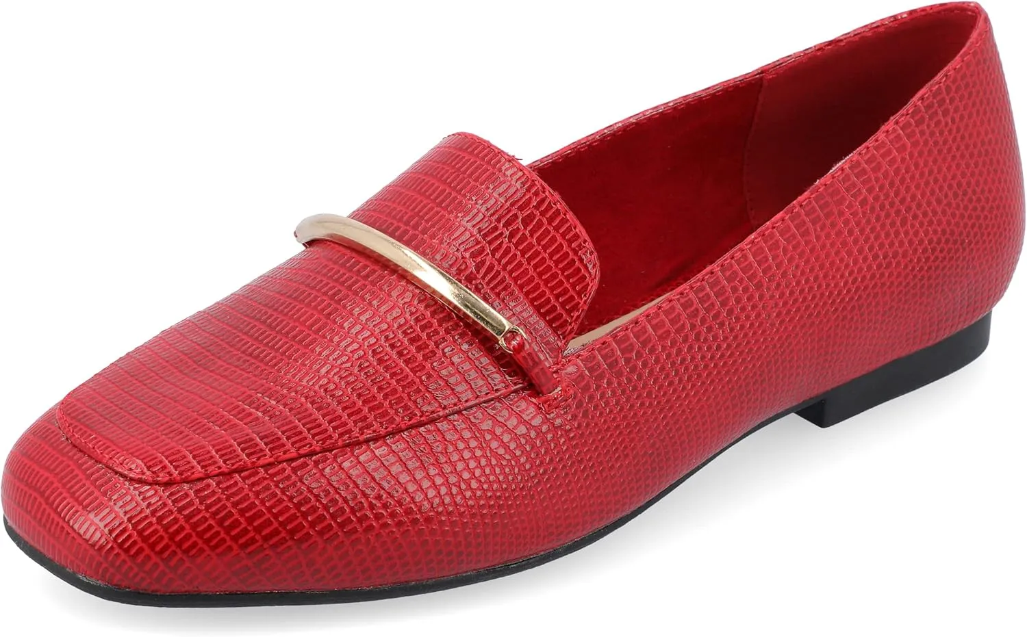 Journee Womens Loafer Flat Notched Topline Square Toe Slip-On Block Heel - Wrenn Casual Dress Shoe