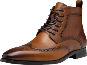 Jousen Mens Boots Leather Dress Boots for Mens Cap-Toe Fashion Boots for Men