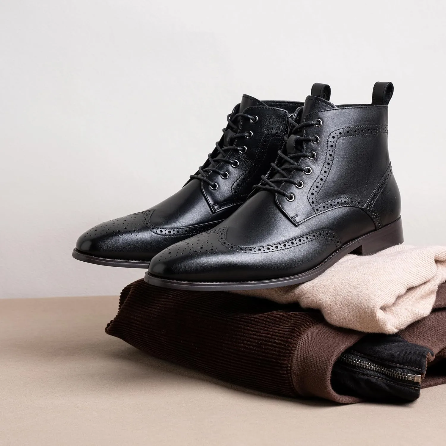 Jousen Mens Boots Leather Dress Boots for Mens Cap-Toe Fashion Boots for Men