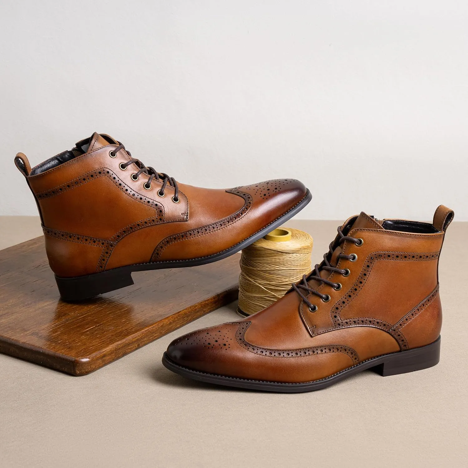 Jousen Mens Boots Leather Dress Boots for Mens Cap-Toe Fashion Boots for Men
