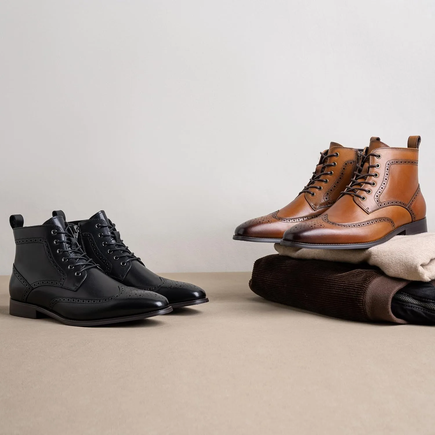 Jousen Mens Boots Leather Dress Boots for Mens Cap-Toe Fashion Boots for Men