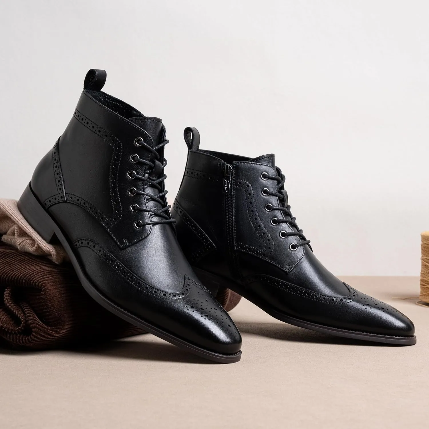 Jousen Mens Boots Leather Dress Boots for Mens Cap-Toe Fashion Boots for Men