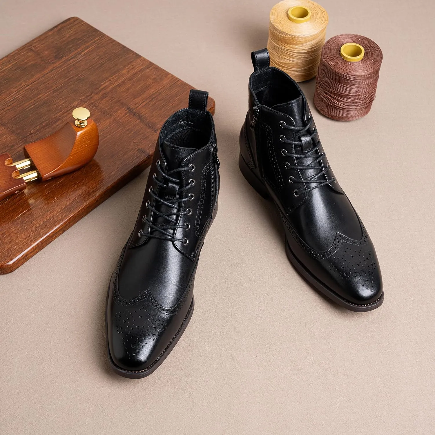 Jousen Mens Boots Leather Dress Boots for Mens Cap-Toe Fashion Boots for Men