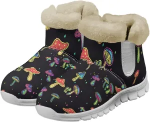 JoyLamoria Colorful Mushroom Womens Winter Fuzzy Boots Warm Snow Boots Anti Slip Comfort Fur Lined Mushroom Ankle Booties for Cold Weather Outdoor Walking Boots