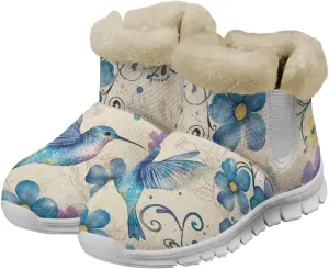 JoyLamoria Funny Santa Claus Reindeer Print Snow Boots for Women Christmas Blue Snowflake Fuzzy Boots Walking Sneakers Boots Warm Lined Boots Anti Slip for Outdoor