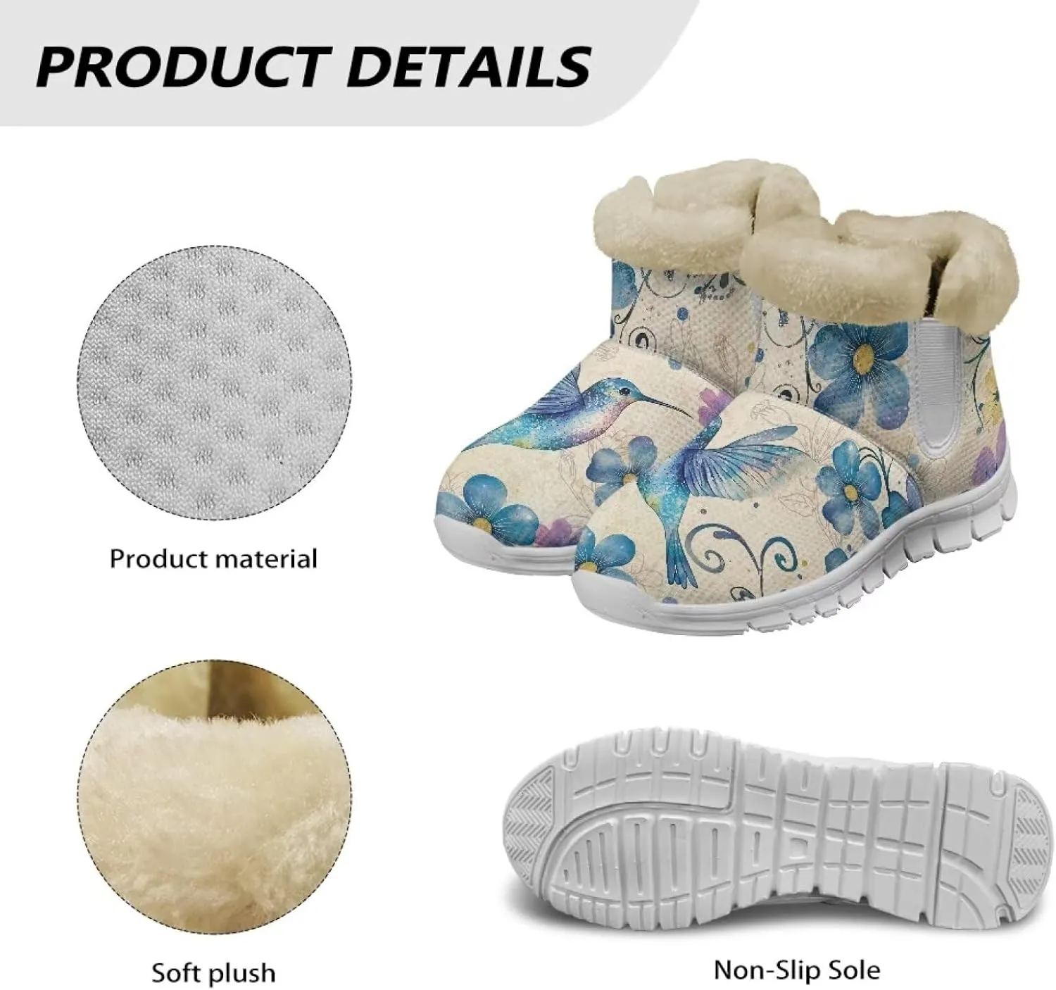 JoyLamoria Funny Santa Claus Reindeer Print Snow Boots for Women Christmas Blue Snowflake Fuzzy Boots Walking Sneakers Boots Warm Lined Boots Anti Slip for Outdoor