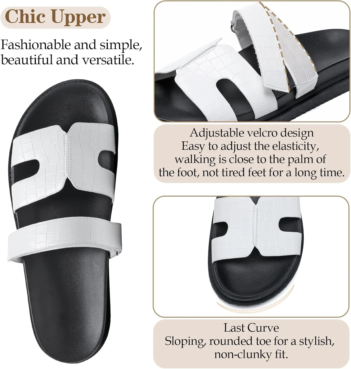 JSWEI Sandals Slides for Women,Women's Slippers Shoes Non-Slip Comfortable and Adjustable Velcro Summer Arch Support Woman Slides Sandals Outdoor Flat Slippers Beach Sandalias Para Mujer
