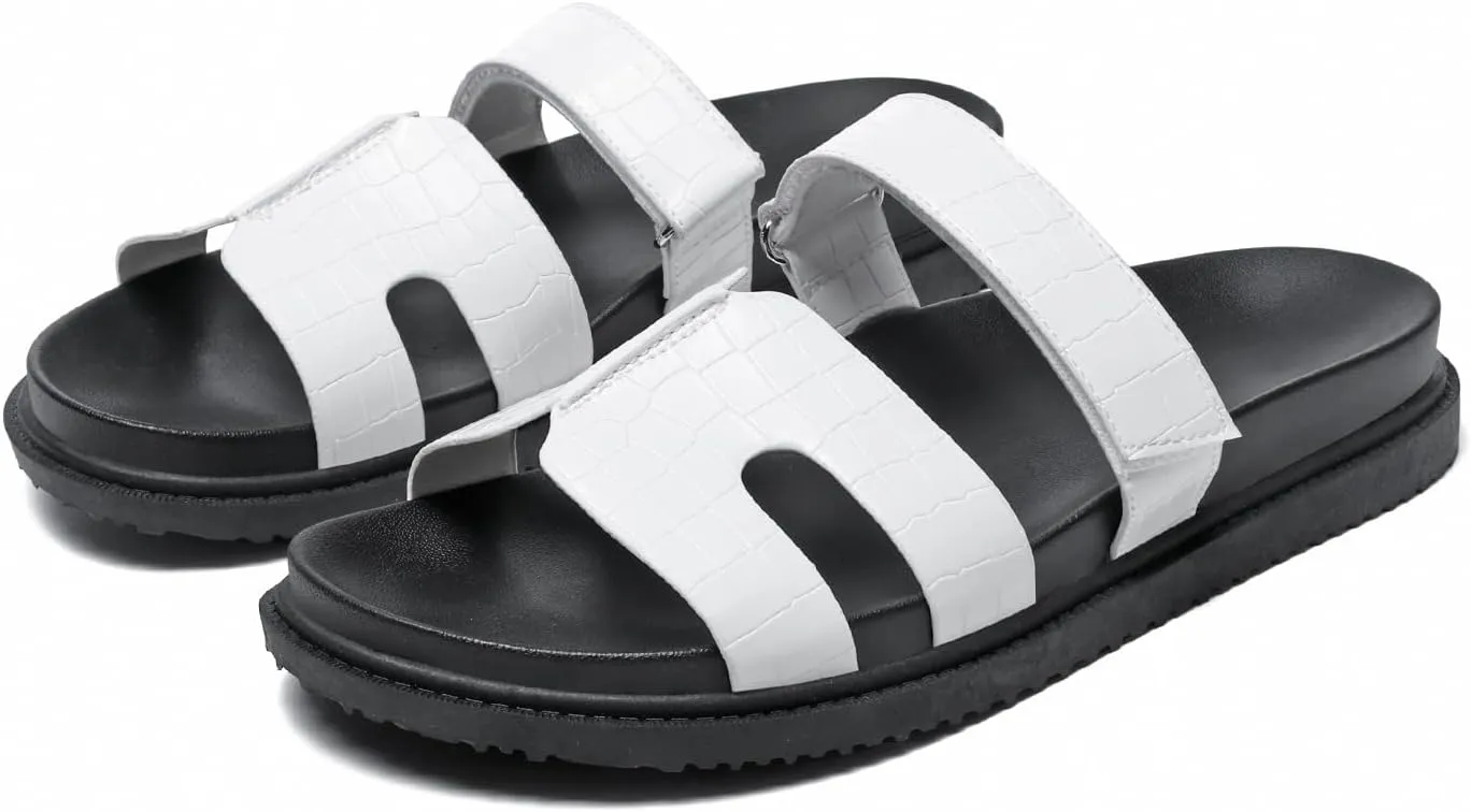 JSWEI Sandals Slides for Women,Women's Slippers Shoes Non-Slip Comfortable and Adjustable Velcro Summer Arch Support Woman Slides Sandals Outdoor Flat Slippers Beach Sandalias Para Mujer