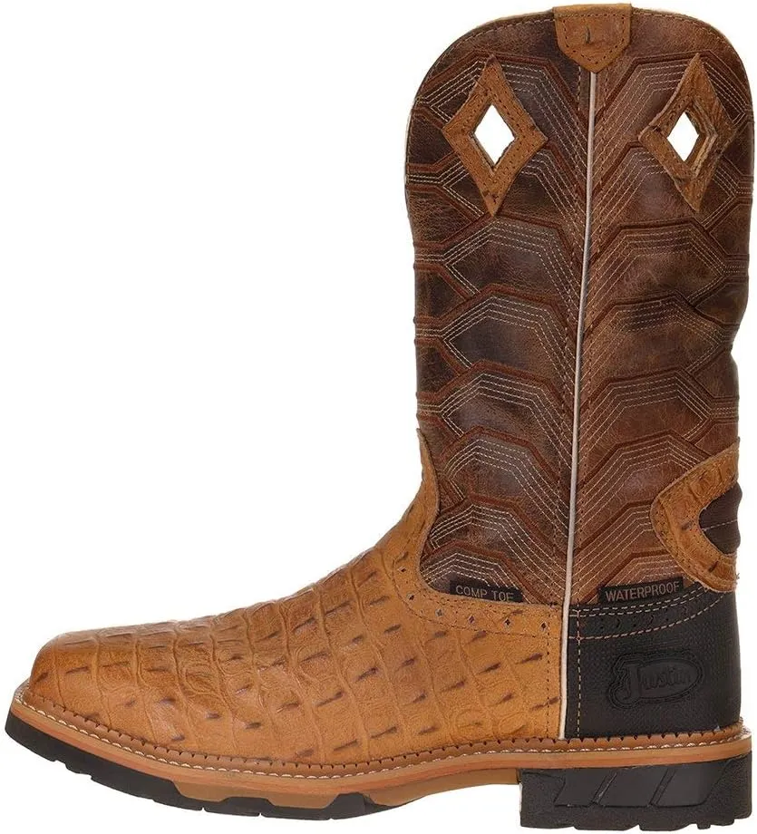 Justin Men's Hybred Caramel Crock Print 12" Buff Top Comp Toe Work Boot