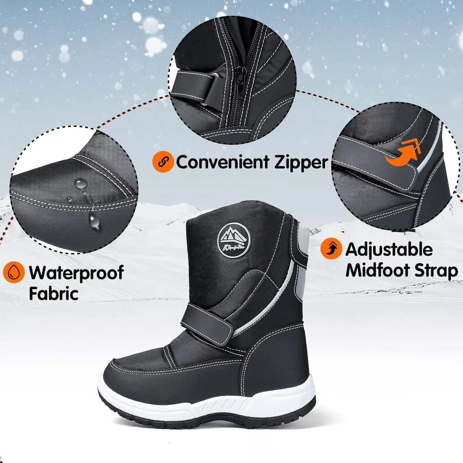 K KomForme Boys Girls Snow Boots Waterproof Winter Outdoor Boots(Toddler/Little Kid/Big Kid)
